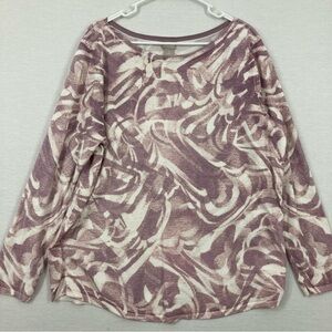 Chico's Purple/Cream Soft Stretch Round Neck Long Sleeve Top XL